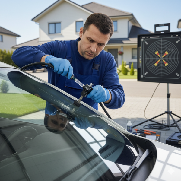 Intervention à domicile pour le remplacement de pare-brise avec recalibrage des caméras de surveillance d'angles morts sur véhicules suv